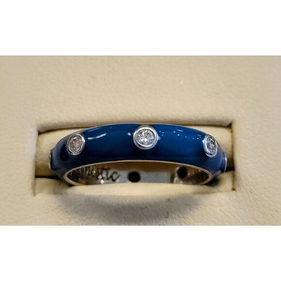 925 Sterling Silver C Z Blue Enamel Band Ring Size 7 "Optimistic" Engraved Insid - Picture 1 of 5